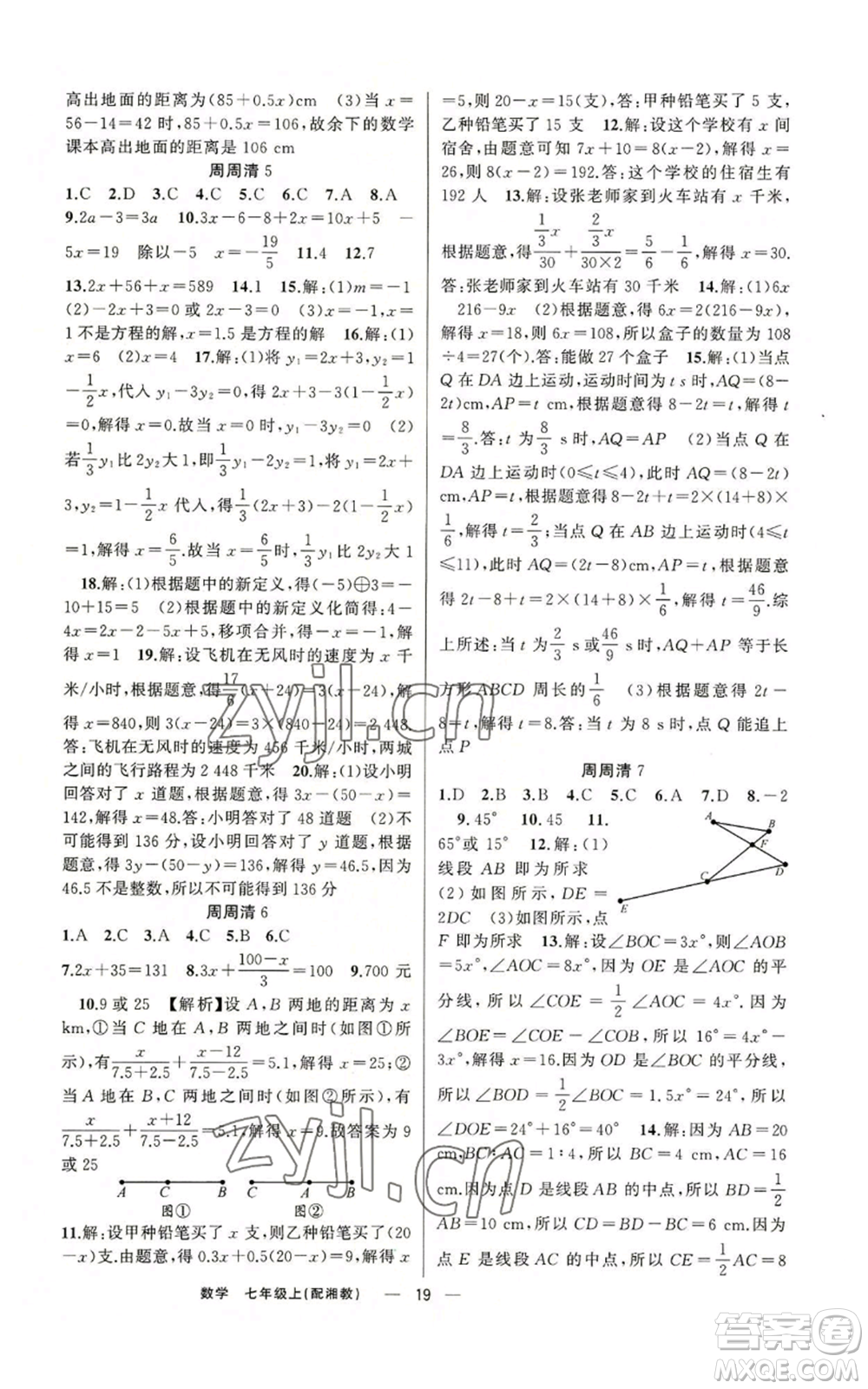 新疆青少年出版社2022四清導(dǎo)航七年級上冊數(shù)學(xué)湘教版參考答案