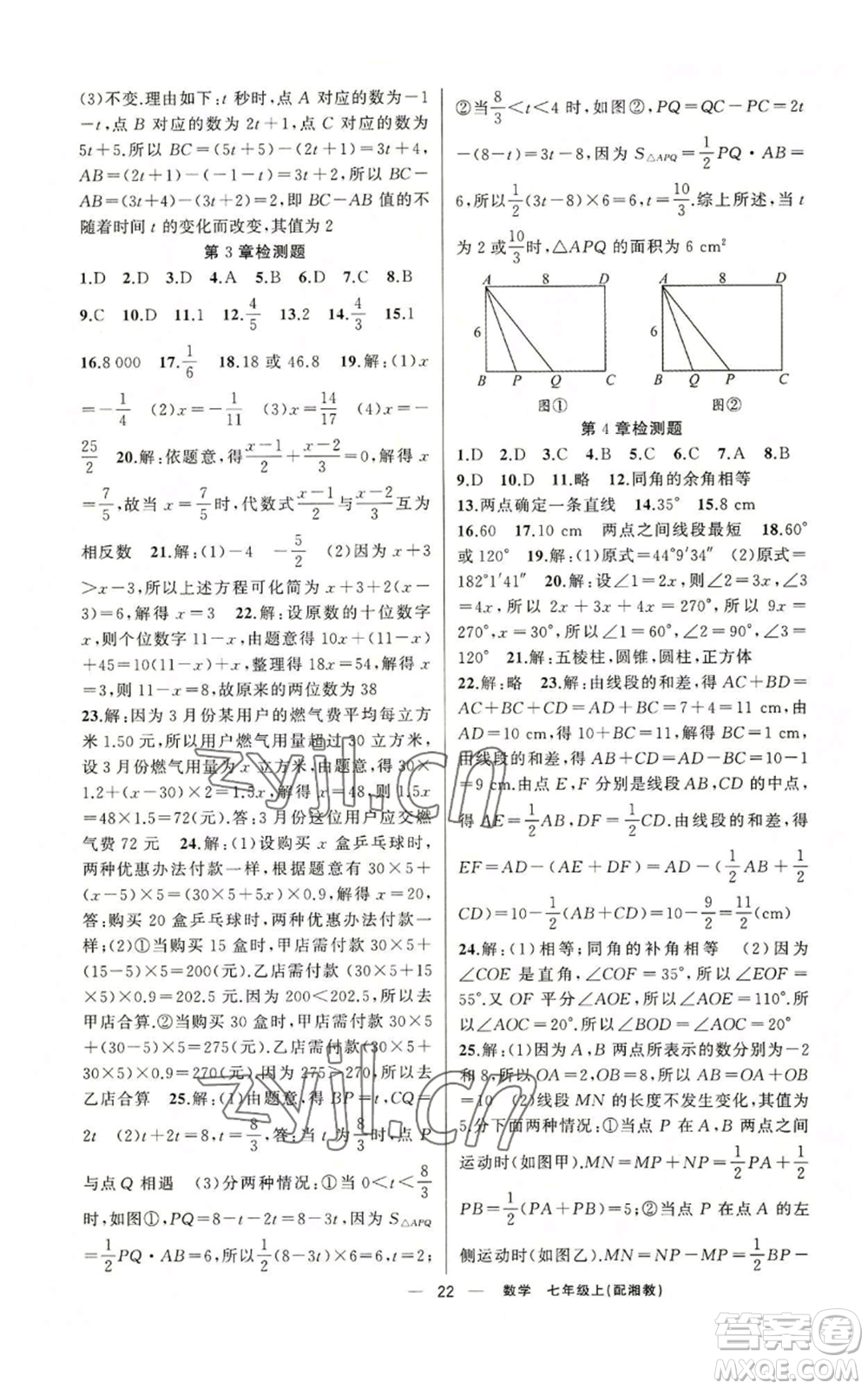 新疆青少年出版社2022四清導(dǎo)航七年級上冊數(shù)學(xué)湘教版參考答案