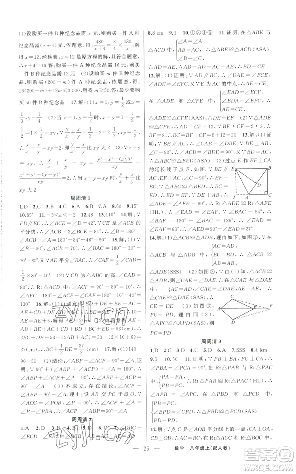 新疆青少年出版社2022四清導(dǎo)航八年級上冊數(shù)學(xué)人教版參考答案