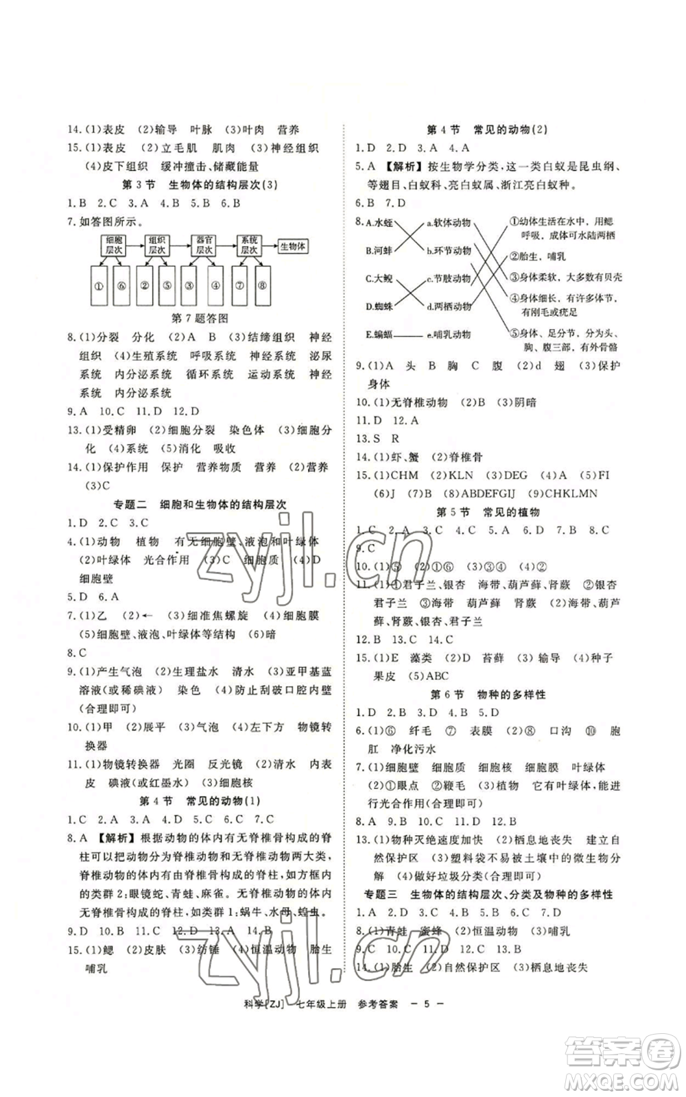 光明日報出版社2022全效學(xué)習(xí)七年級上冊科學(xué)浙教版A參考答案