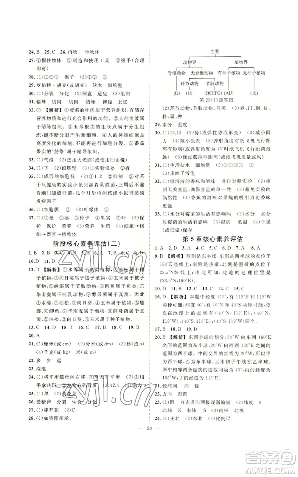 光明日報出版社2022全效學(xué)習(xí)七年級上冊科學(xué)華師大版A參考答案