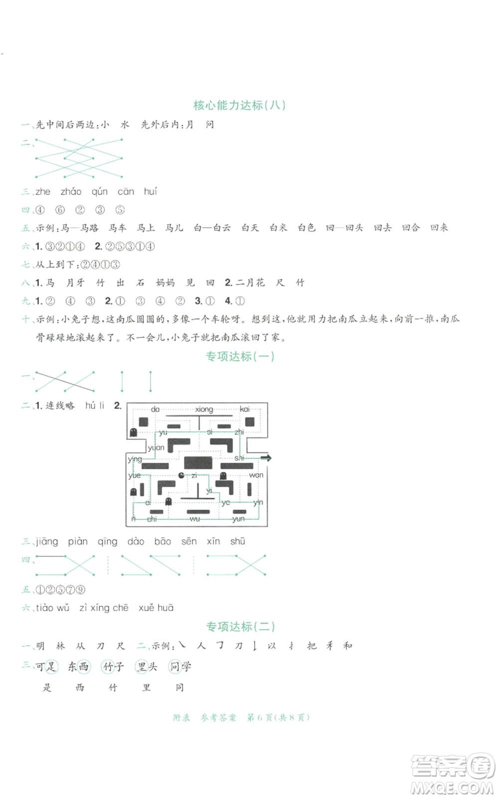 龍門書局2022秋季黃岡小狀元達(dá)標(biāo)卷一年級上冊語文人教版參考答案