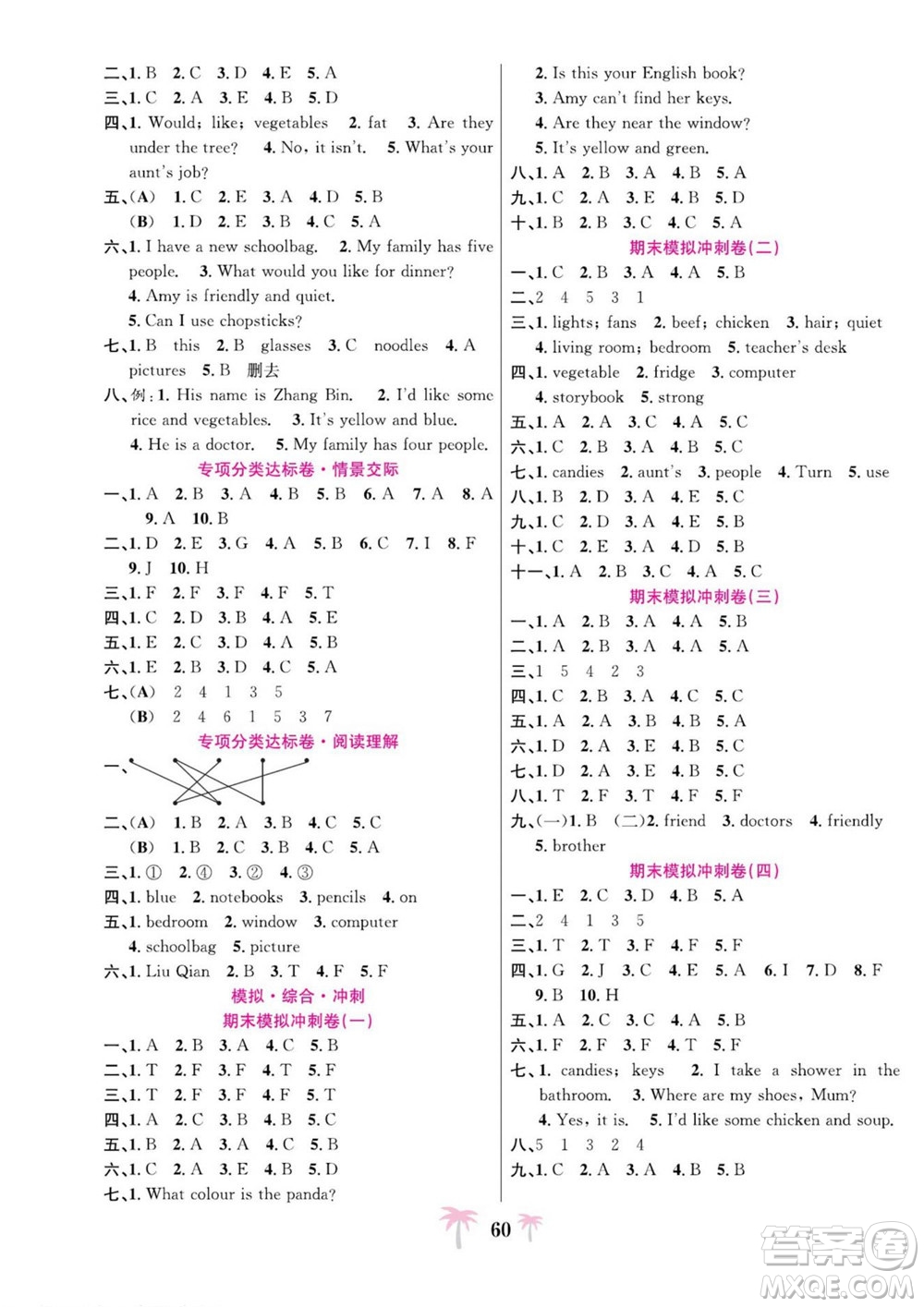 合肥工業(yè)大學(xué)出版社2022好題必刷卷期末沖刺100分英語(yǔ)四年級(jí)上冊(cè)人教版答案