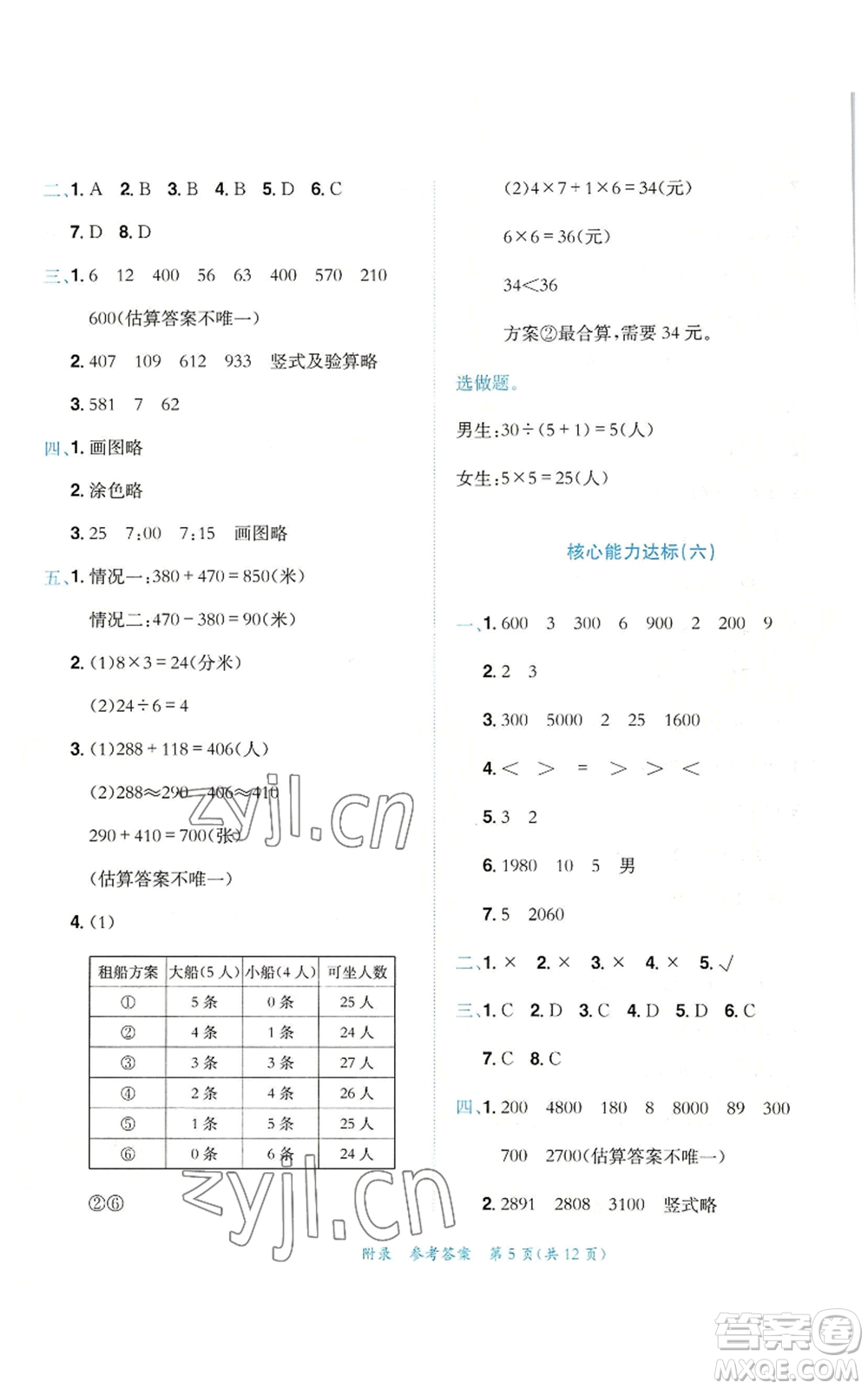 龍門書局2022秋季黃岡小狀元達標卷三年級上冊數(shù)學人教版參考答案