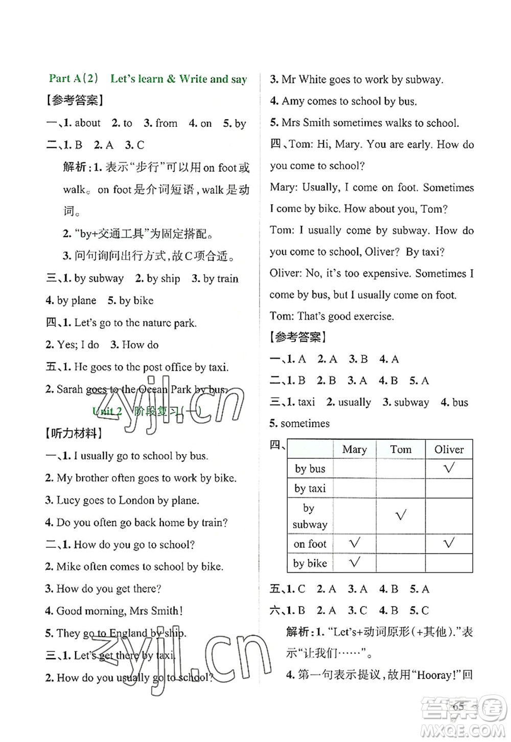 遼寧教育出版社2022PASS小學(xué)學(xué)霸作業(yè)本六年級英語上冊RJ人教版答案