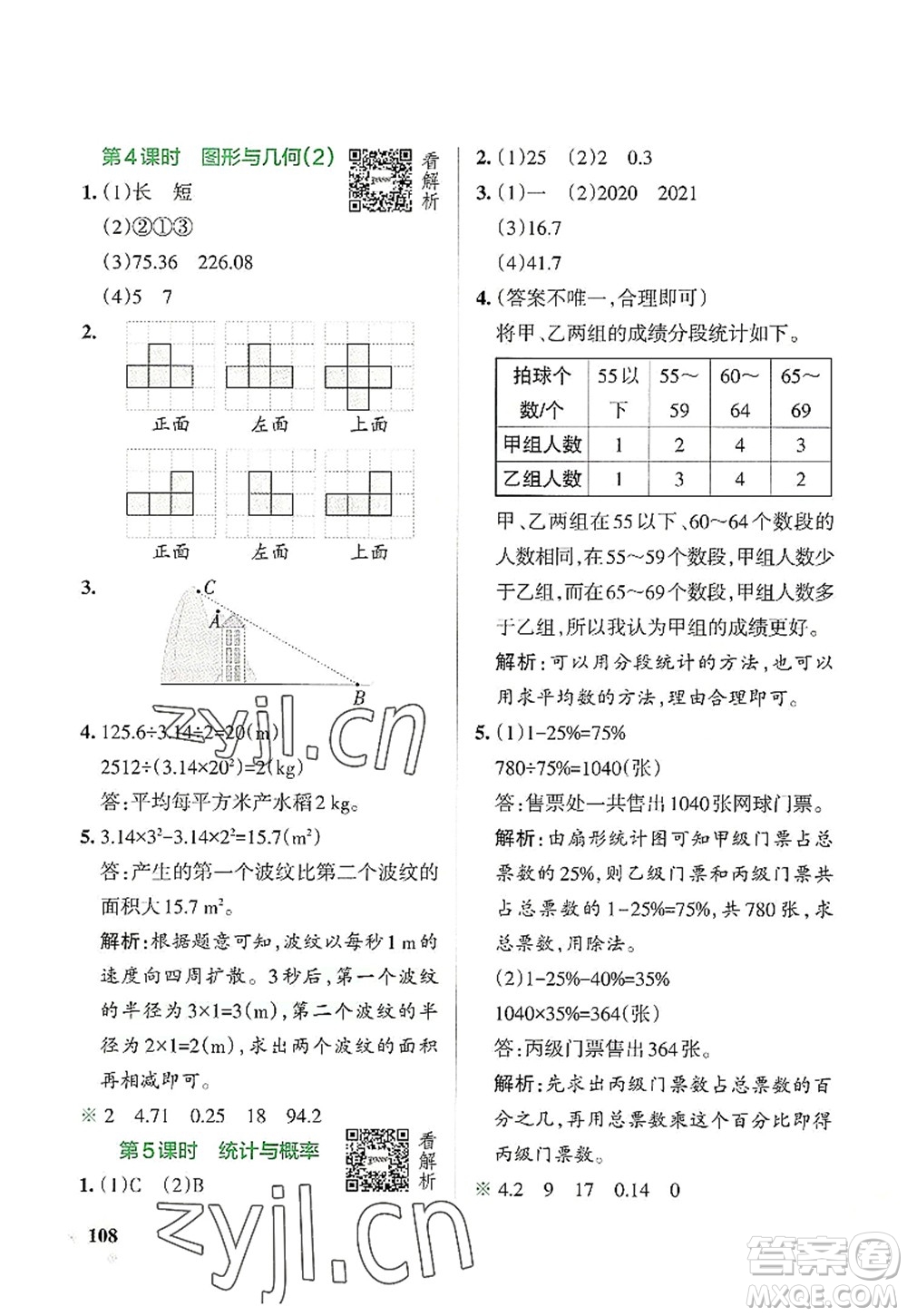 遼寧教育出版社2022PASS小學(xué)學(xué)霸作業(yè)本六年級數(shù)學(xué)上冊BS北師版答案