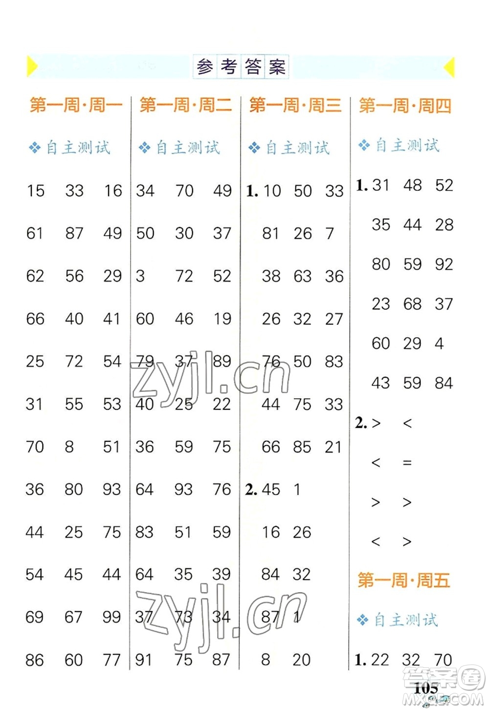 遼寧教育出版社2022PASS小學(xué)學(xué)霸天天計算二年級數(shù)學(xué)上冊RJ人教版答案