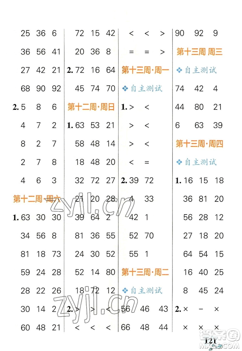 遼寧教育出版社2022PASS小學(xué)學(xué)霸天天計算二年級數(shù)學(xué)上冊RJ人教版答案