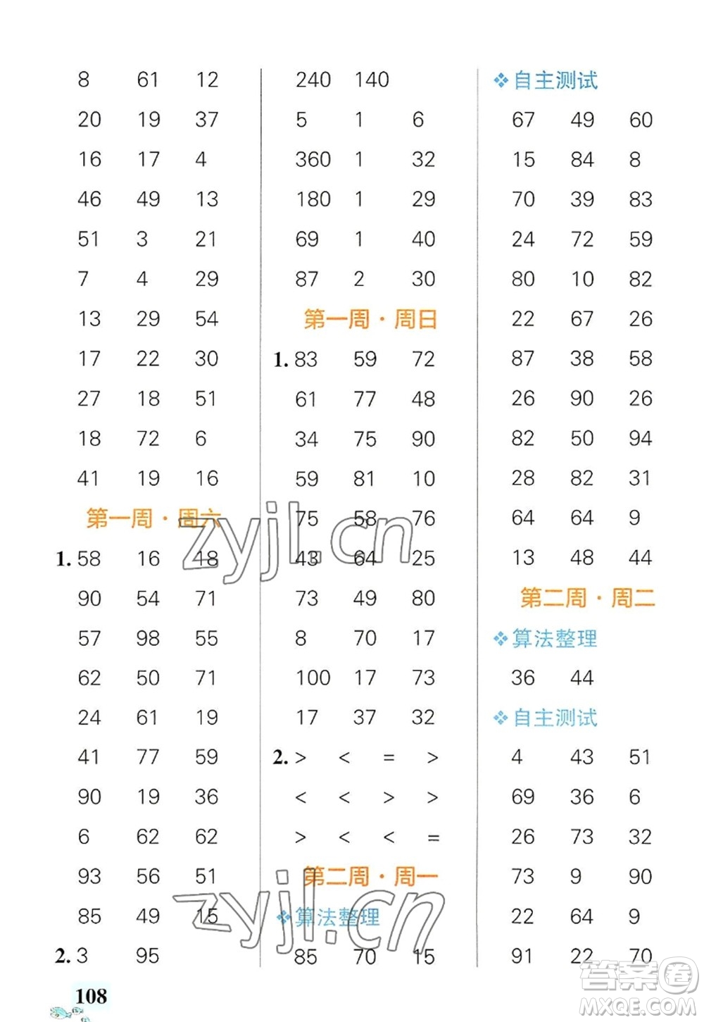 遼寧教育出版社2022PASS小學(xué)學(xué)霸天天計算三年級數(shù)學(xué)上冊RJ人教版廣東專版答案