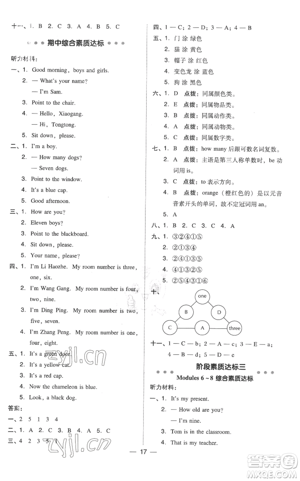 吉林教育出版社2022秋季綜合應(yīng)用創(chuàng)新題典中點(diǎn)三年級(jí)起點(diǎn)三年級(jí)上冊(cè)英語外研版參考答案