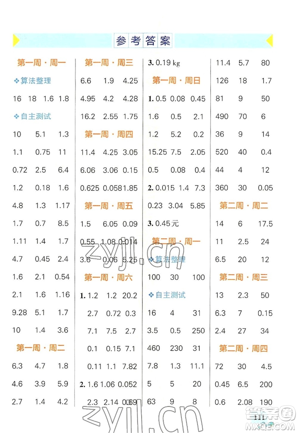 遼寧教育出版社2022PASS小學學霸天天計算五年級數(shù)學上冊BS北師版答案