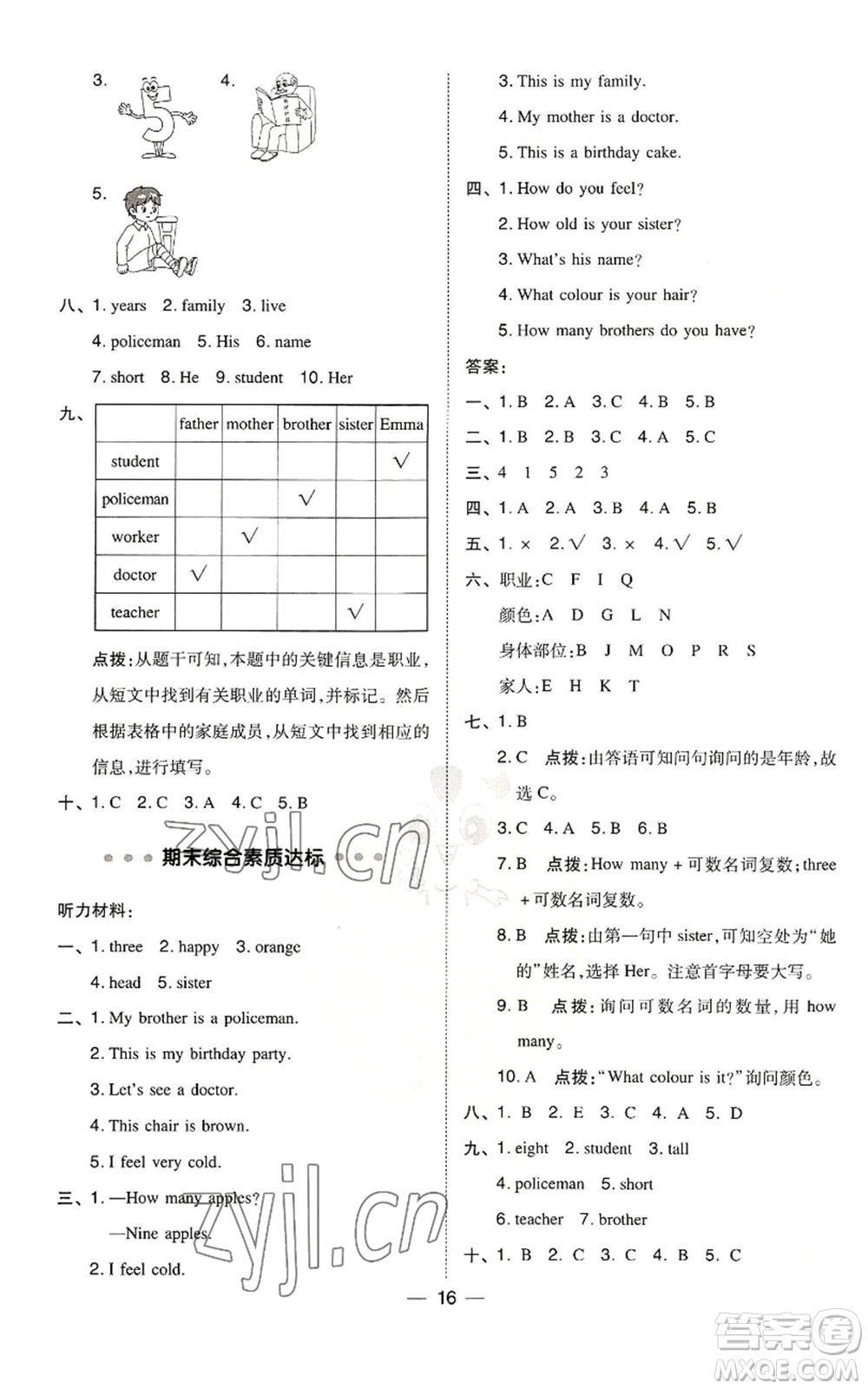 山西教育出版社2022秋季綜合應(yīng)用創(chuàng)新題典中點(diǎn)三年級(jí)起點(diǎn)三年級(jí)上冊(cè)英語冀教版參考答案