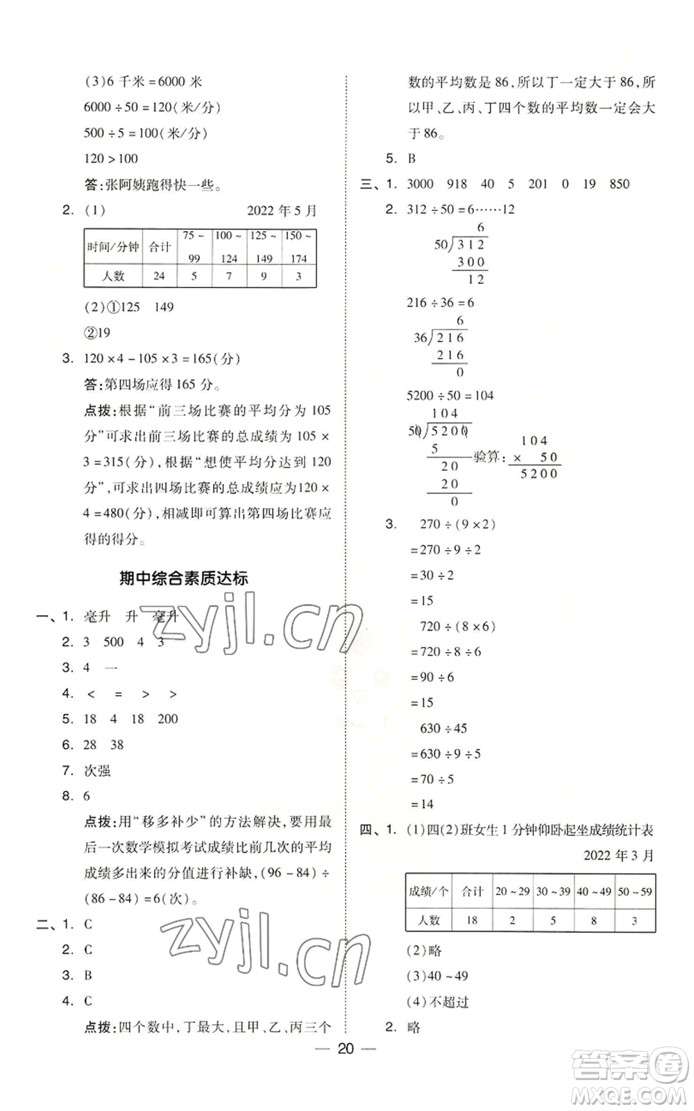 吉林教育出版社2022秋季綜合應(yīng)用創(chuàng)新題典中點(diǎn)四年級(jí)上冊(cè)數(shù)學(xué)蘇教版參考答案