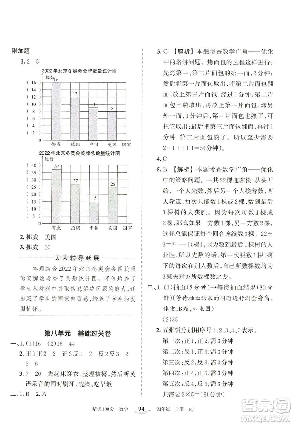 江西人民出版社2022王朝霞培優(yōu)100分四年級(jí)數(shù)學(xué)上冊RJ人教版答案