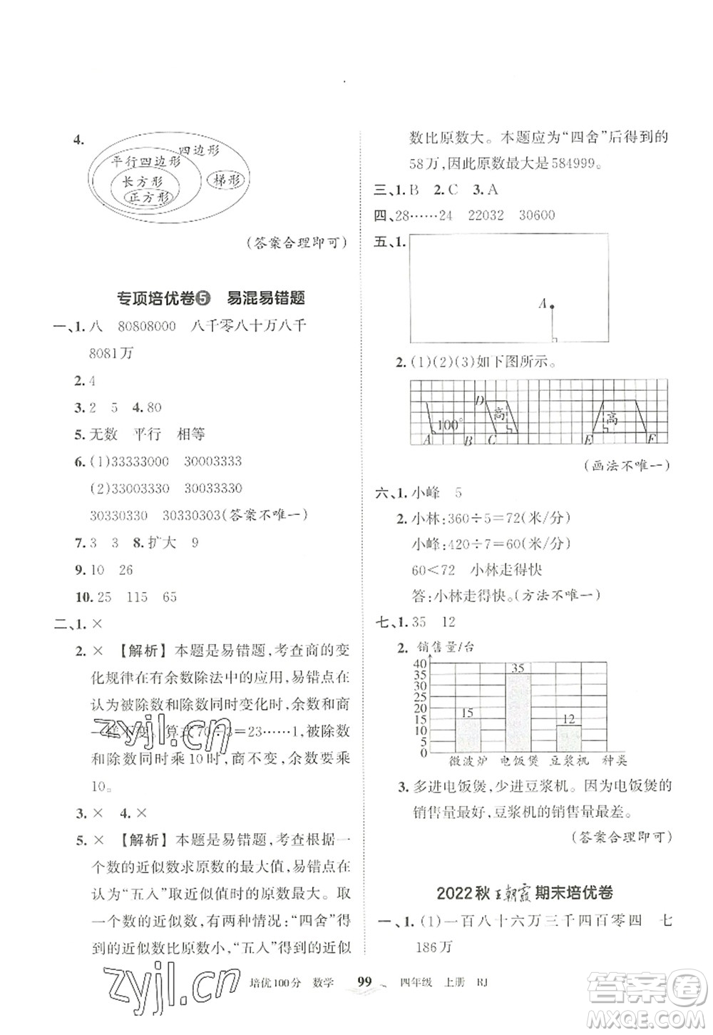 江西人民出版社2022王朝霞培優(yōu)100分四年級(jí)數(shù)學(xué)上冊RJ人教版答案