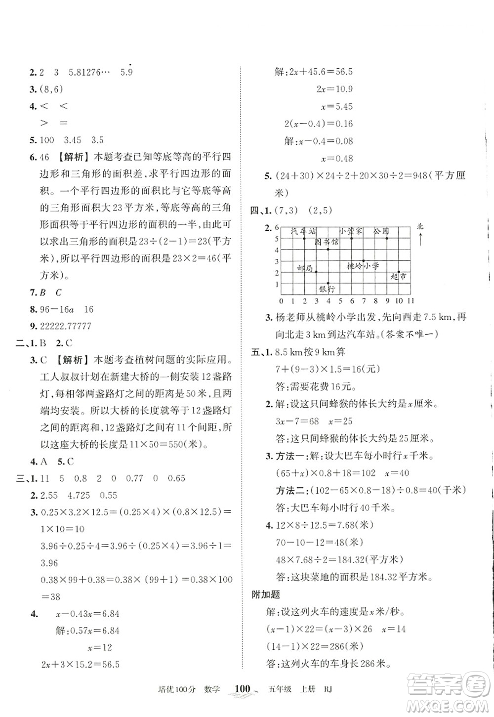 江西人民出版社2022王朝霞培優(yōu)100分五年級數(shù)學(xué)上冊RJ人教版答案