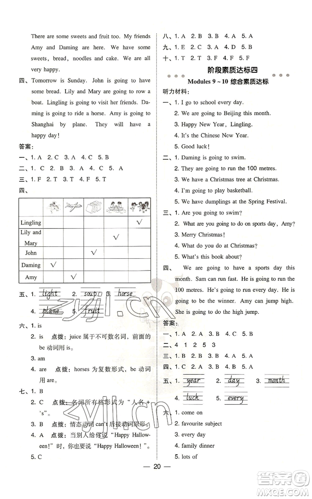 吉林教育出版社2022秋季綜合應(yīng)用創(chuàng)新題典中點(diǎn)三年級(jí)起點(diǎn)四年級(jí)上冊(cè)英語(yǔ)外研版參考答案