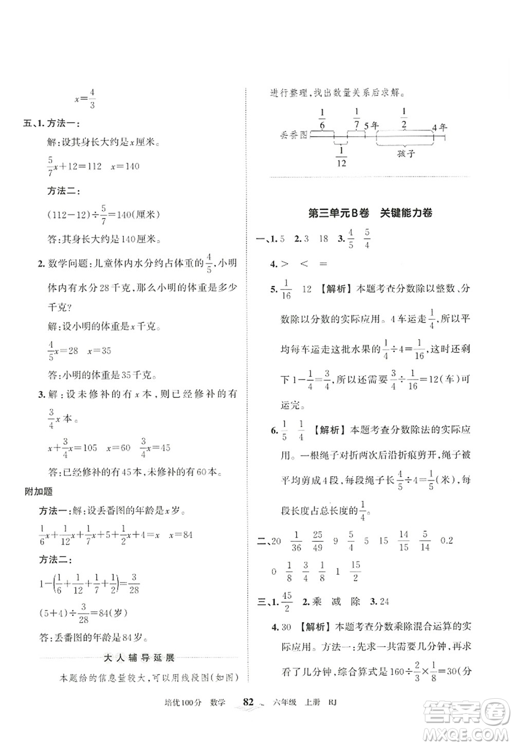 江西人民出版社2022王朝霞培優(yōu)100分六年級數(shù)學(xué)上冊RJ人教版答案