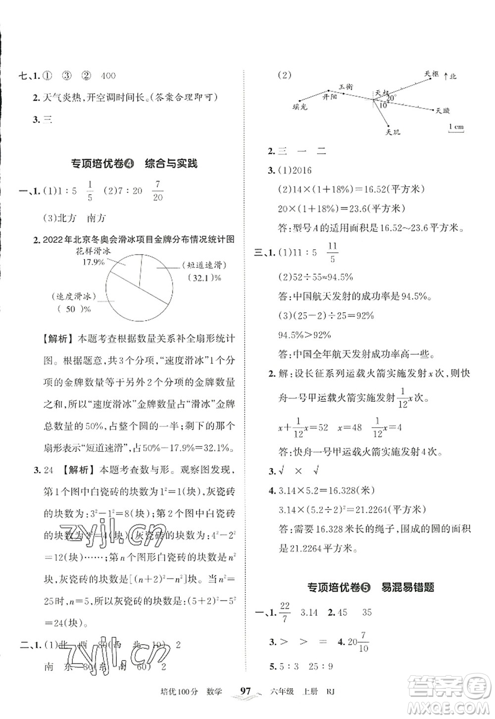 江西人民出版社2022王朝霞培優(yōu)100分六年級數(shù)學(xué)上冊RJ人教版答案