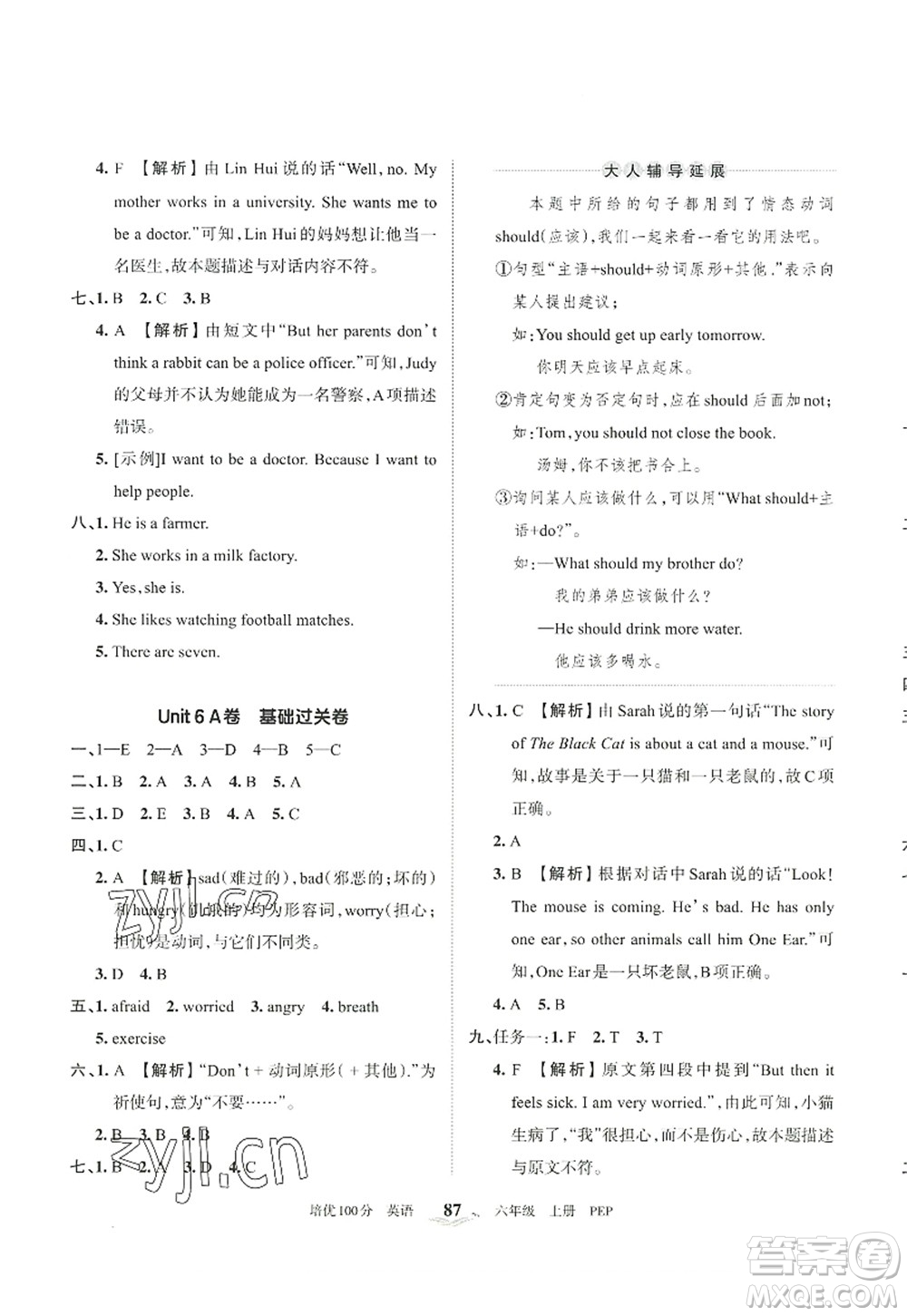 江西人民出版社2022王朝霞培優(yōu)100分六年級(jí)英語(yǔ)上冊(cè)PEP版答案