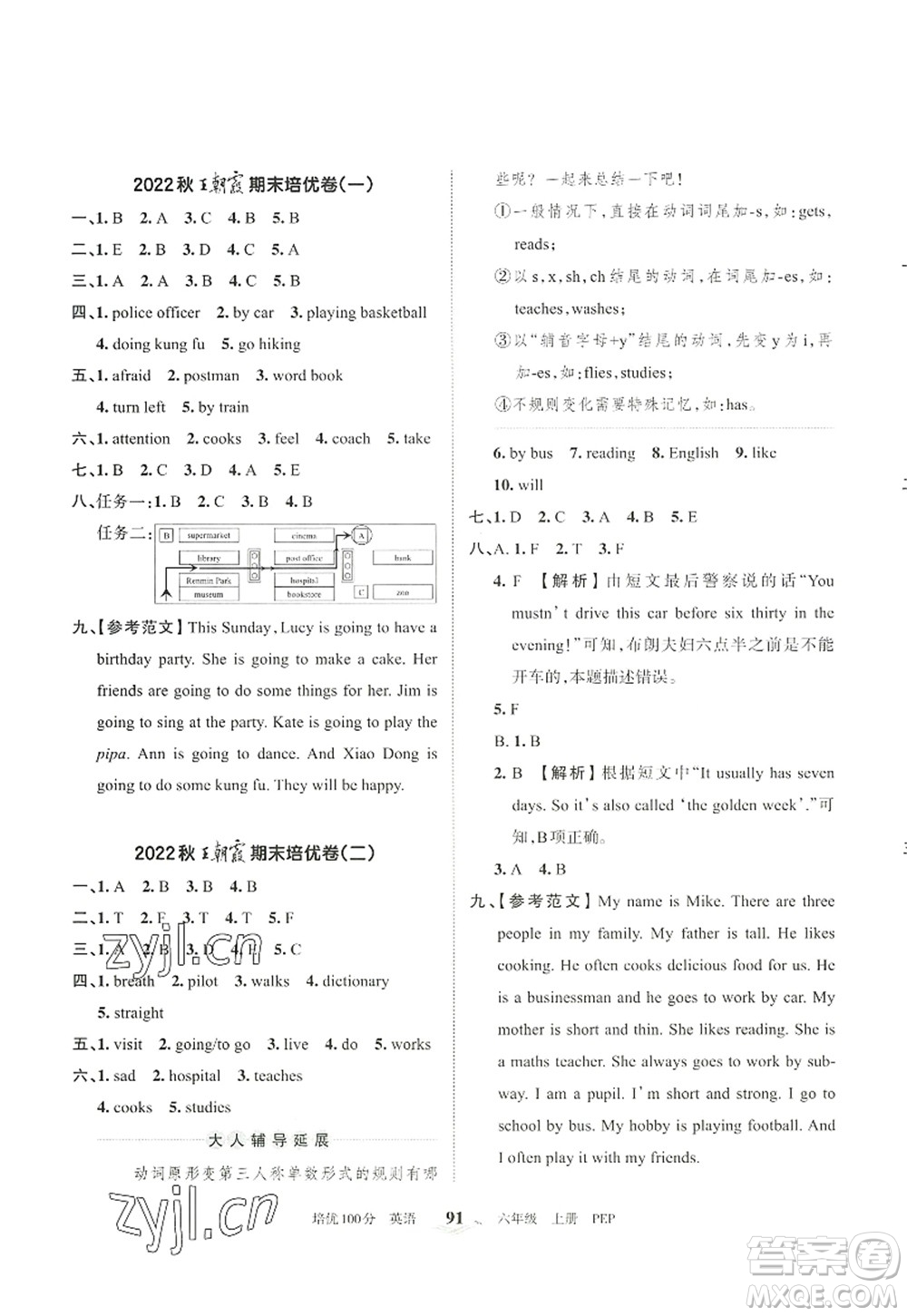 江西人民出版社2022王朝霞培優(yōu)100分六年級(jí)英語(yǔ)上冊(cè)PEP版答案