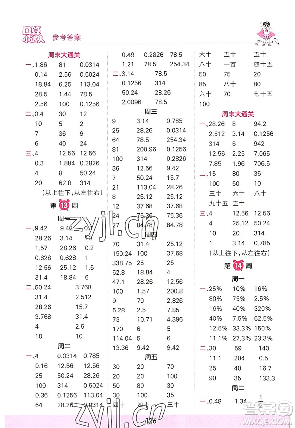 江西人民出版社2022王朝霞口算小達人六年級數(shù)學(xué)上冊RJ人教版答案