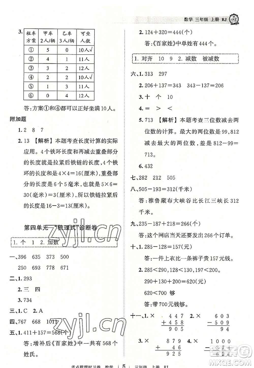 江西人民出版社2022王朝霞考點(diǎn)梳理時(shí)習(xí)卷三年級(jí)數(shù)學(xué)上冊(cè)RJ人教版答案