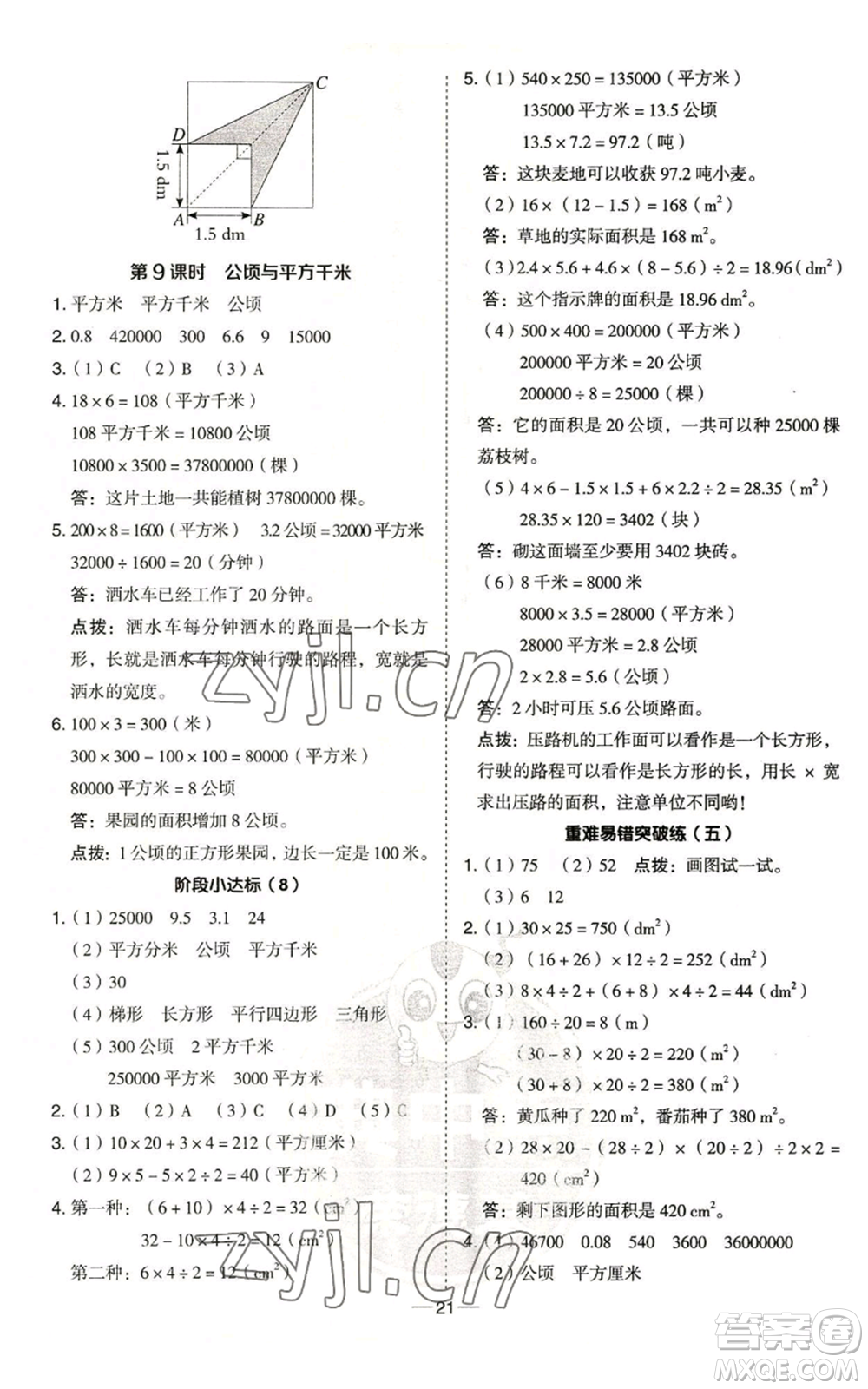 吉林教育出版社2022秋季綜合應用創(chuàng)新題典中點五年級上冊數(shù)學青島版參考答案