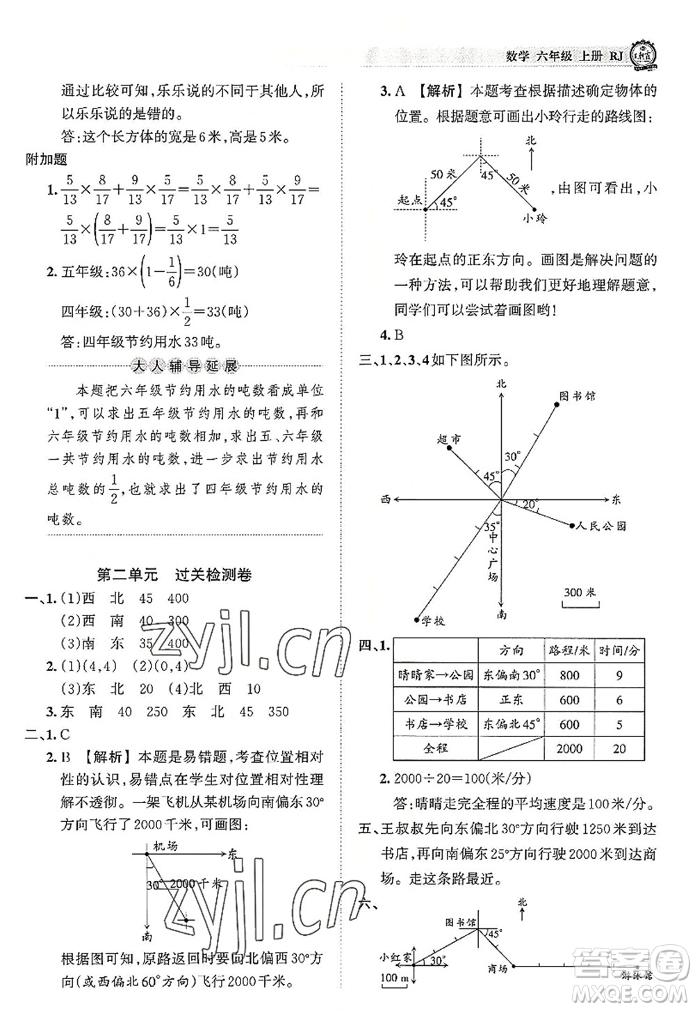 江西人民出版社2022王朝霞考點梳理時習(xí)卷六年級數(shù)學(xué)上冊RJ人教版答案