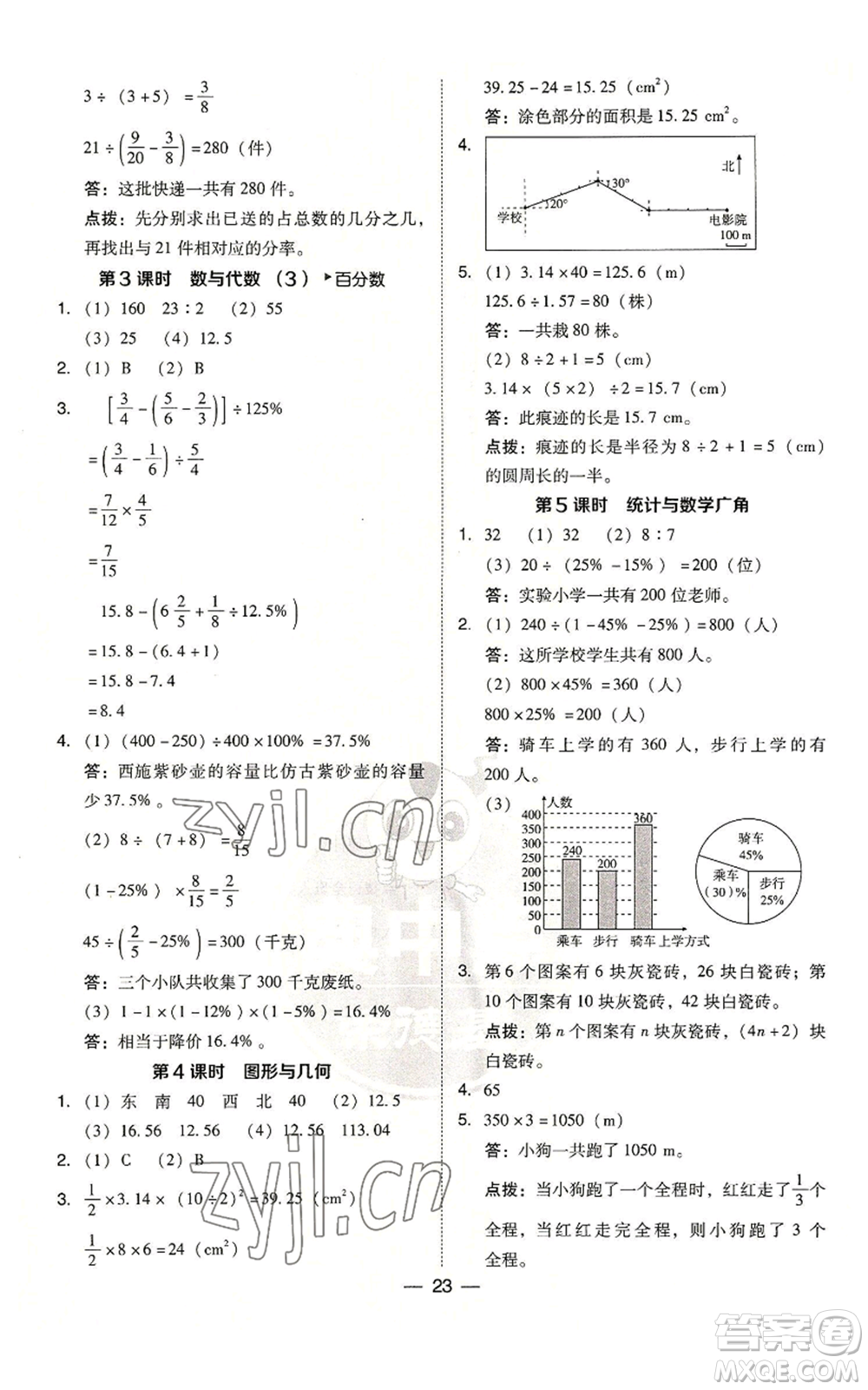 吉林教育出版社2022秋季綜合應(yīng)用創(chuàng)新題典中點(diǎn)六年級上冊數(shù)學(xué)人教版參考答案