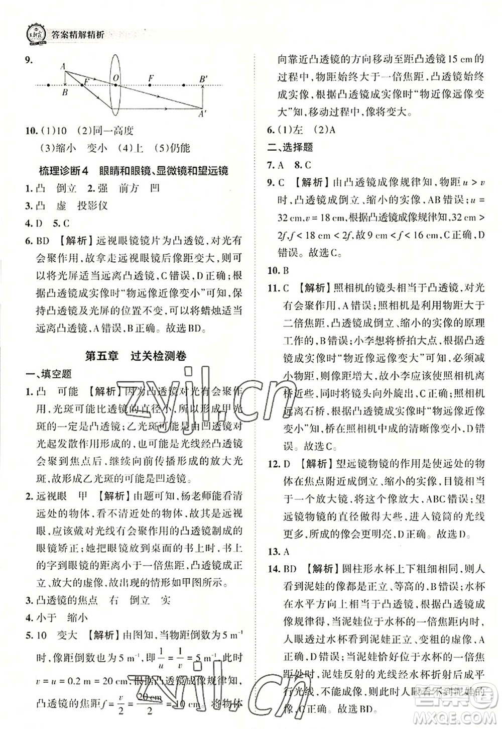 江西人民出版社2022王朝霞考點梳理時習卷八年級物理上冊RJ人教版答案