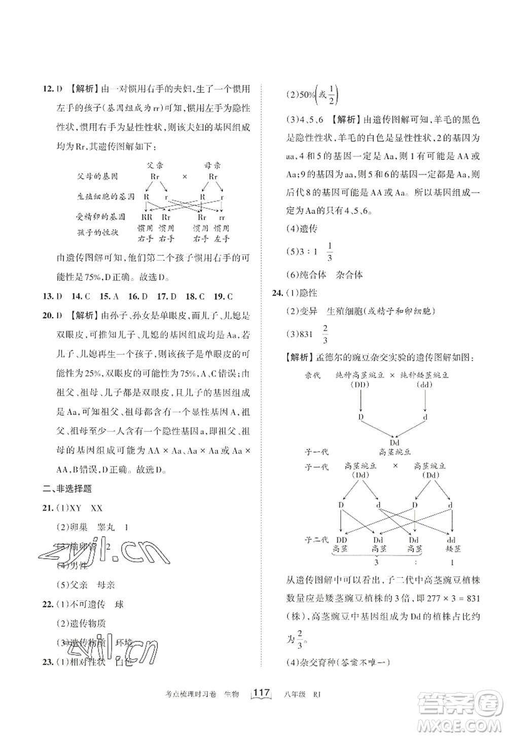 江西人民出版社2022王朝霞考點(diǎn)梳理時(shí)習(xí)卷八年級(jí)生物上冊(cè)RJ人教版答案