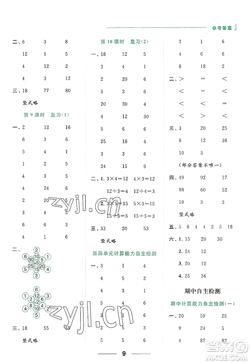 北京教育出版社2022亮點給力計算天天練二年級數(shù)學上冊江蘇版答案