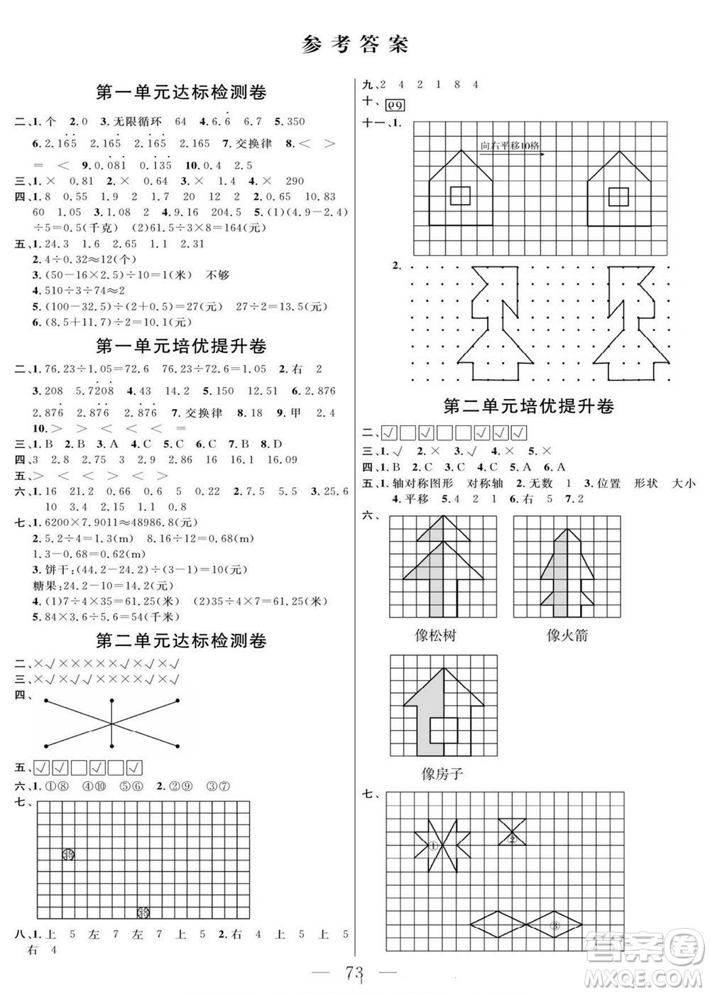 陽光出版社2022名師面對面大試卷數(shù)學(xué)五年級上冊北師版答案