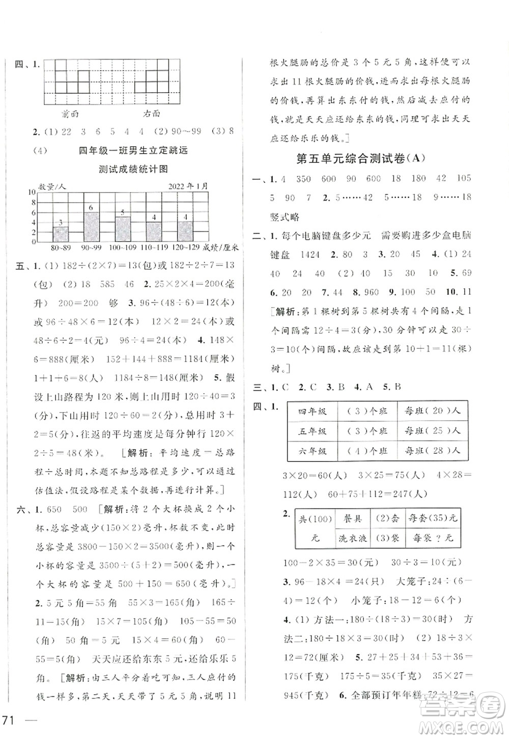 北京教育出版社2022亮點(diǎn)給力大試卷四年級(jí)數(shù)學(xué)上冊(cè)江蘇版答案