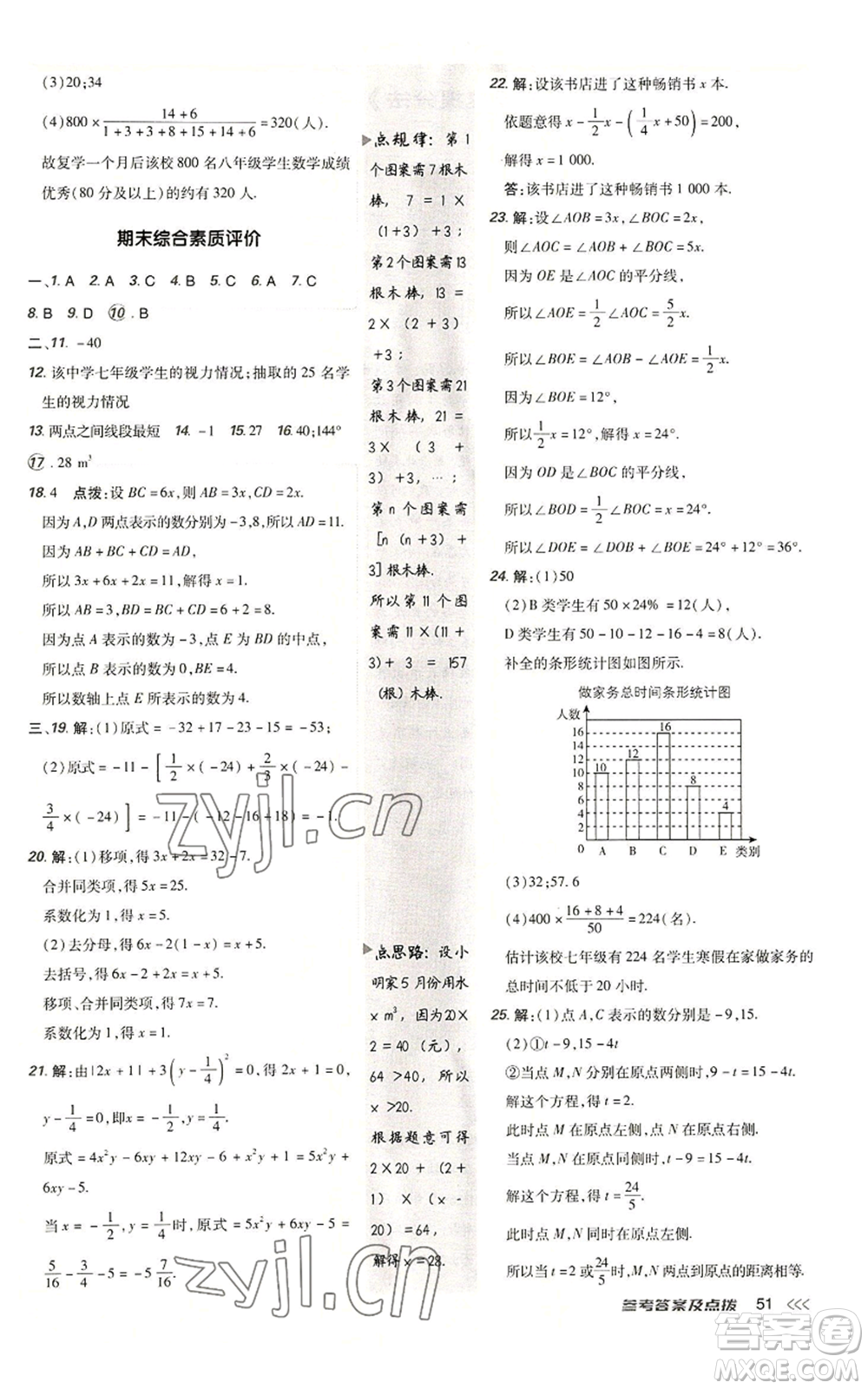 陜西人民教育出版社2022秋季綜合應用創(chuàng)新題典中點提分練習冊七年級上冊數(shù)學北師大版參考答案