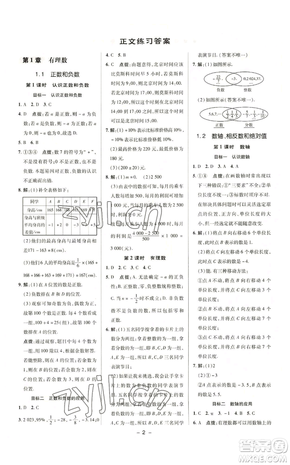 陜西人民教育出版社2022秋季綜合應(yīng)用創(chuàng)新題典中點(diǎn)提分練習(xí)冊七年級上冊數(shù)學(xué)滬科版參考答案