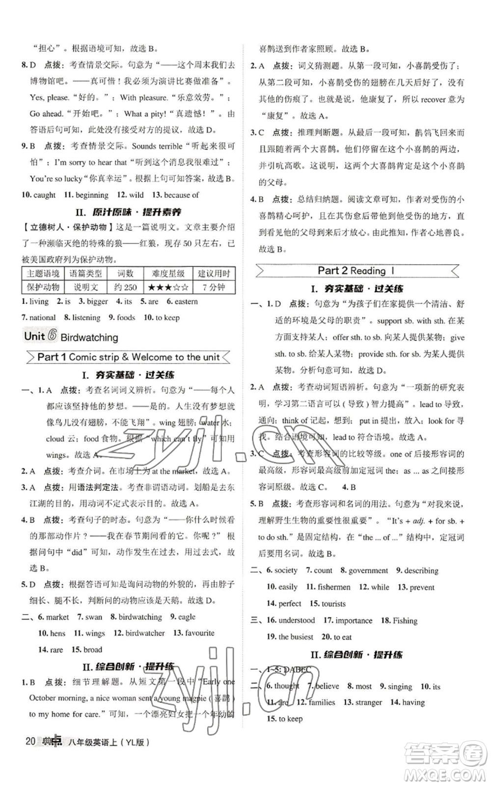 陜西人民教育出版社2022秋季綜合應用創(chuàng)新題典中點提分練習冊八年級上冊英語譯林版參考答案