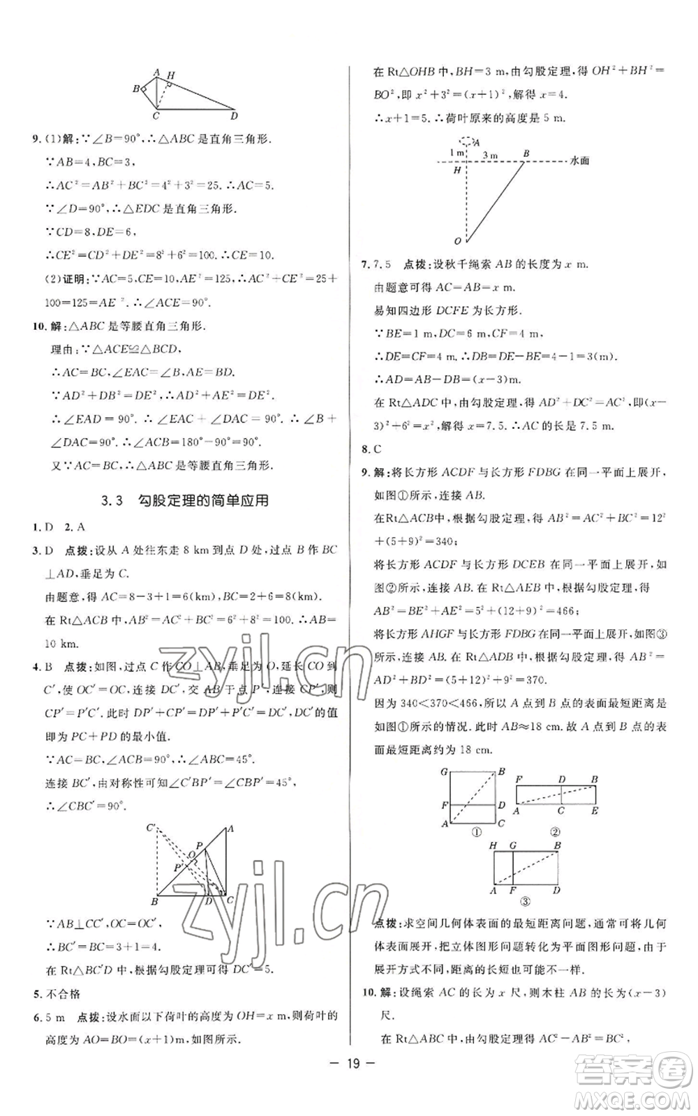 陜西人民教育出版社2022秋季綜合應(yīng)用創(chuàng)新題典中點(diǎn)提分練習(xí)冊八年級上冊數(shù)學(xué)蘇科版參考答案