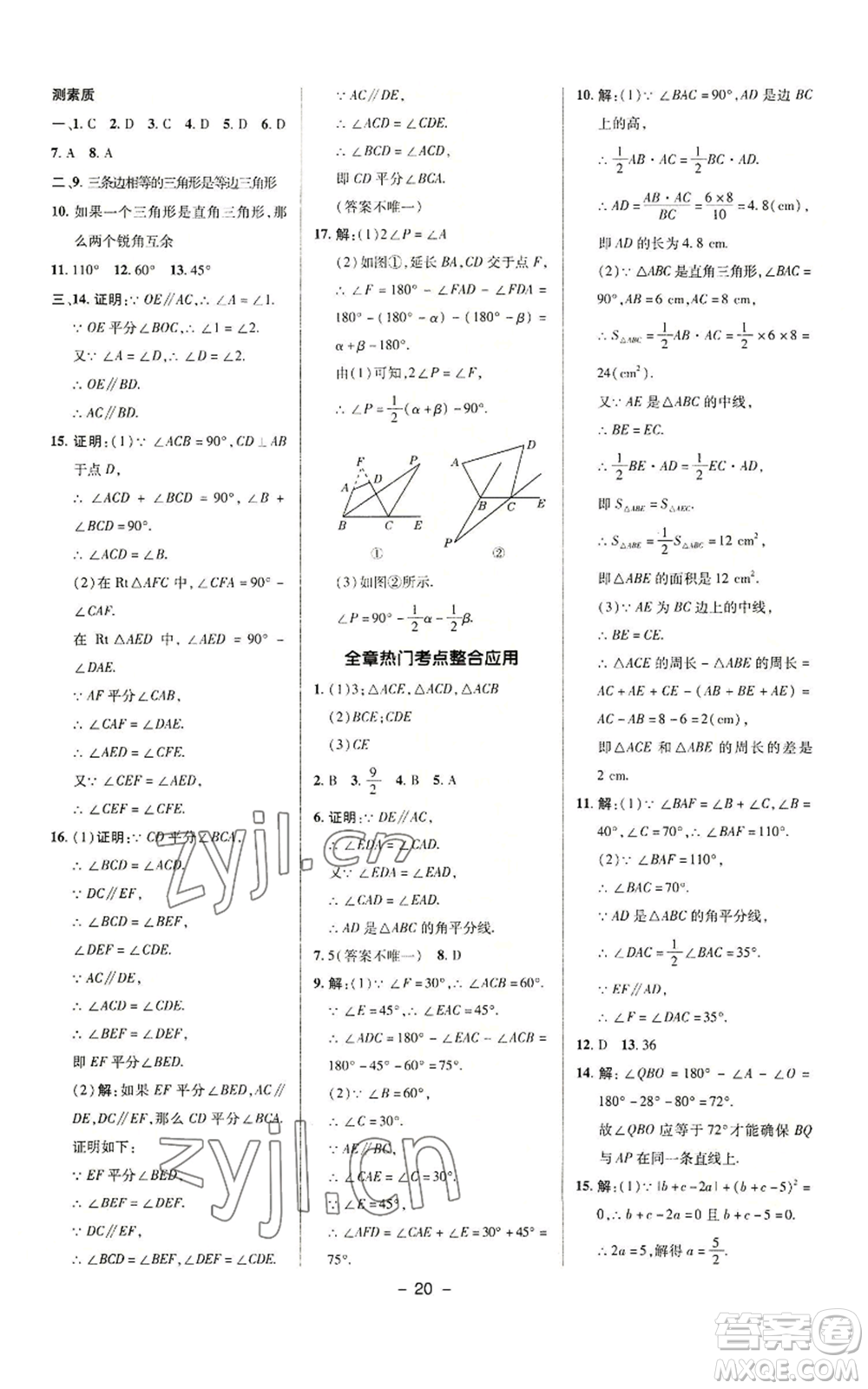 陜西人民教育出版社2022秋季綜合應(yīng)用創(chuàng)新題典中點提分練習(xí)冊八年級上冊數(shù)學(xué)滬科版參考答案