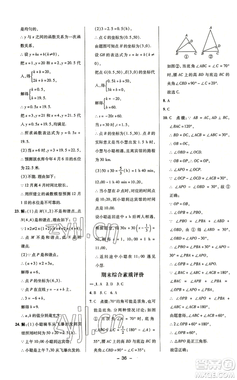 陜西人民教育出版社2022秋季綜合應(yīng)用創(chuàng)新題典中點提分練習(xí)冊八年級上冊數(shù)學(xué)浙教版A本參考答案