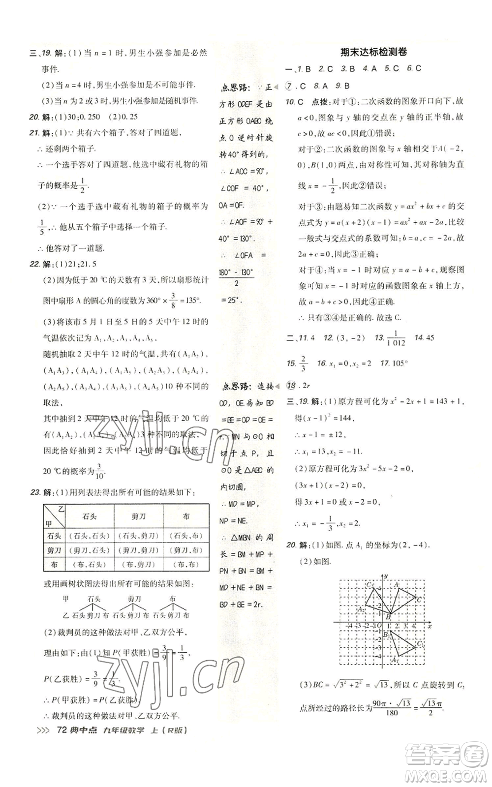 陜西人民教育出版社2022秋季綜合應(yīng)用創(chuàng)新題典中點(diǎn)提分練習(xí)冊(cè)九年級(jí)上冊(cè)數(shù)學(xué)人教版參考答案