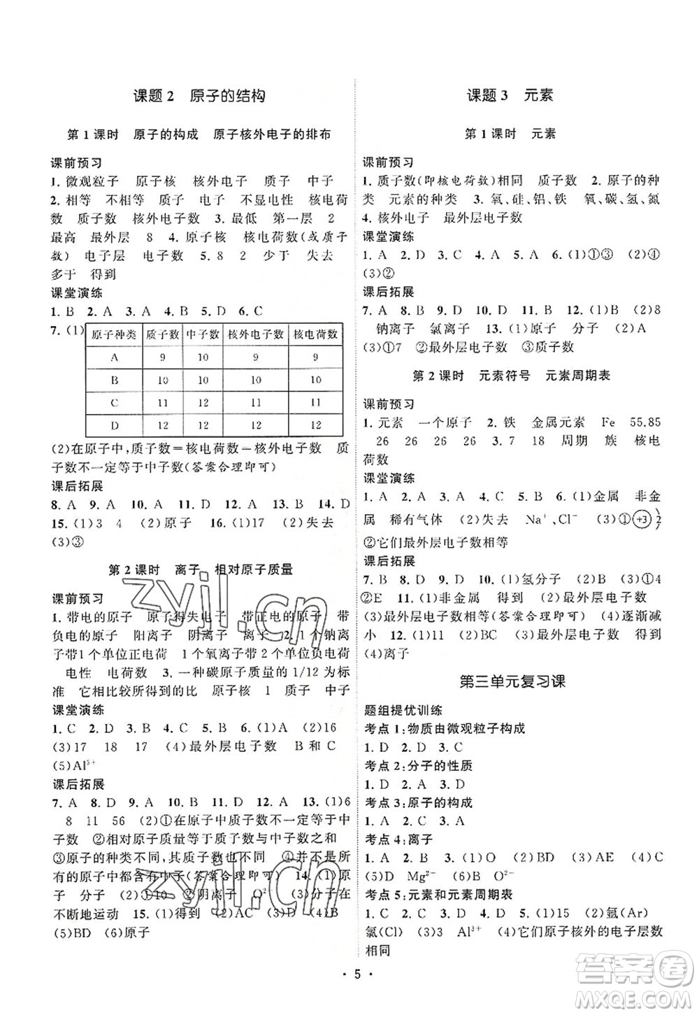 江蘇人民出版社2022課時提優(yōu)計劃作業(yè)本九年級化學(xué)上冊RJ人教版答案