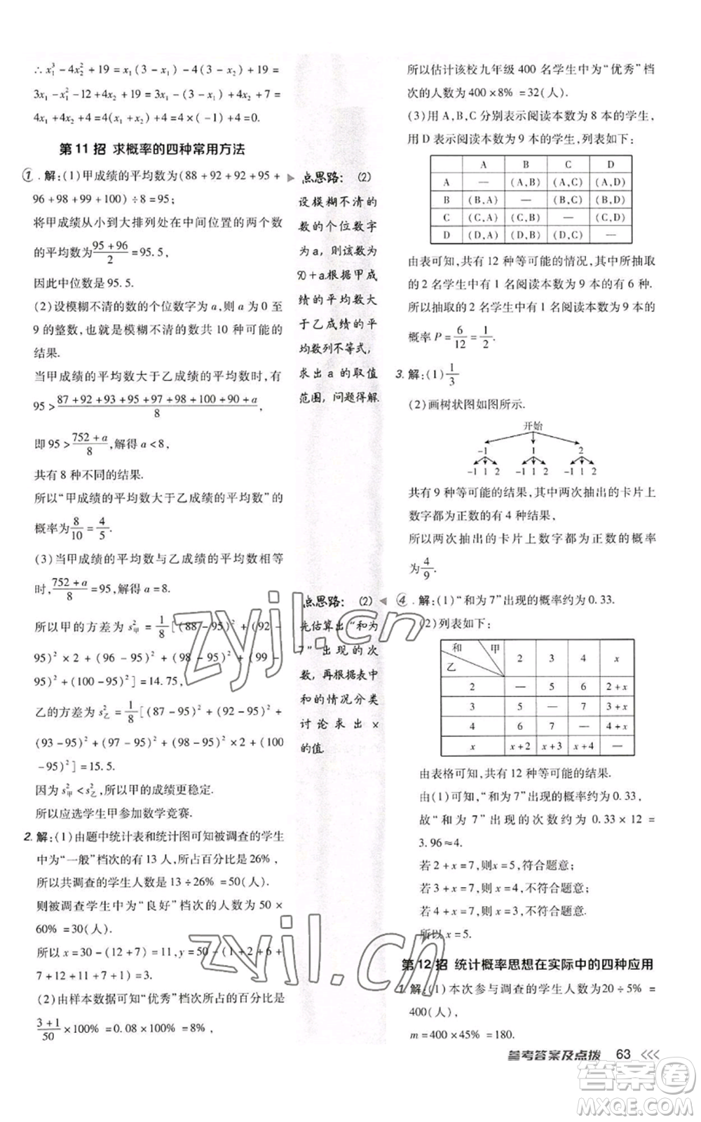 陜西人民教育出版社2022秋季綜合應(yīng)用創(chuàng)新題典中點(diǎn)提分練習(xí)冊(cè)九年級(jí)上冊(cè)數(shù)學(xué)北師大版參考答案