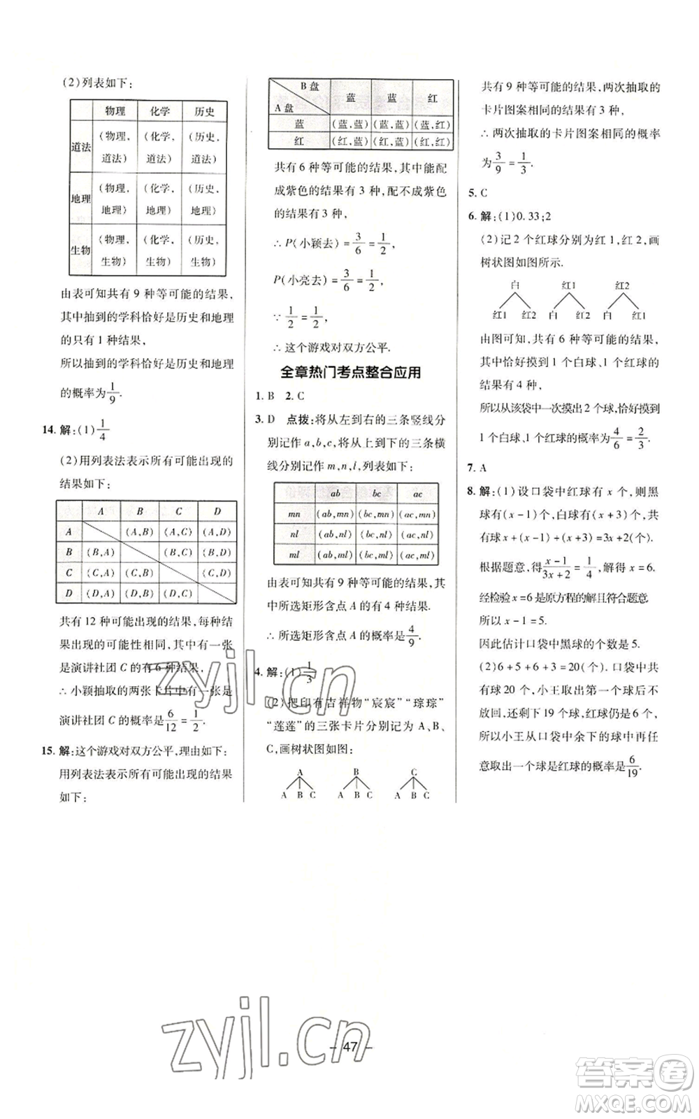 陜西人民教育出版社2022秋季綜合應(yīng)用創(chuàng)新題典中點(diǎn)提分練習(xí)冊(cè)九年級(jí)上冊(cè)數(shù)學(xué)華師大版參考答案