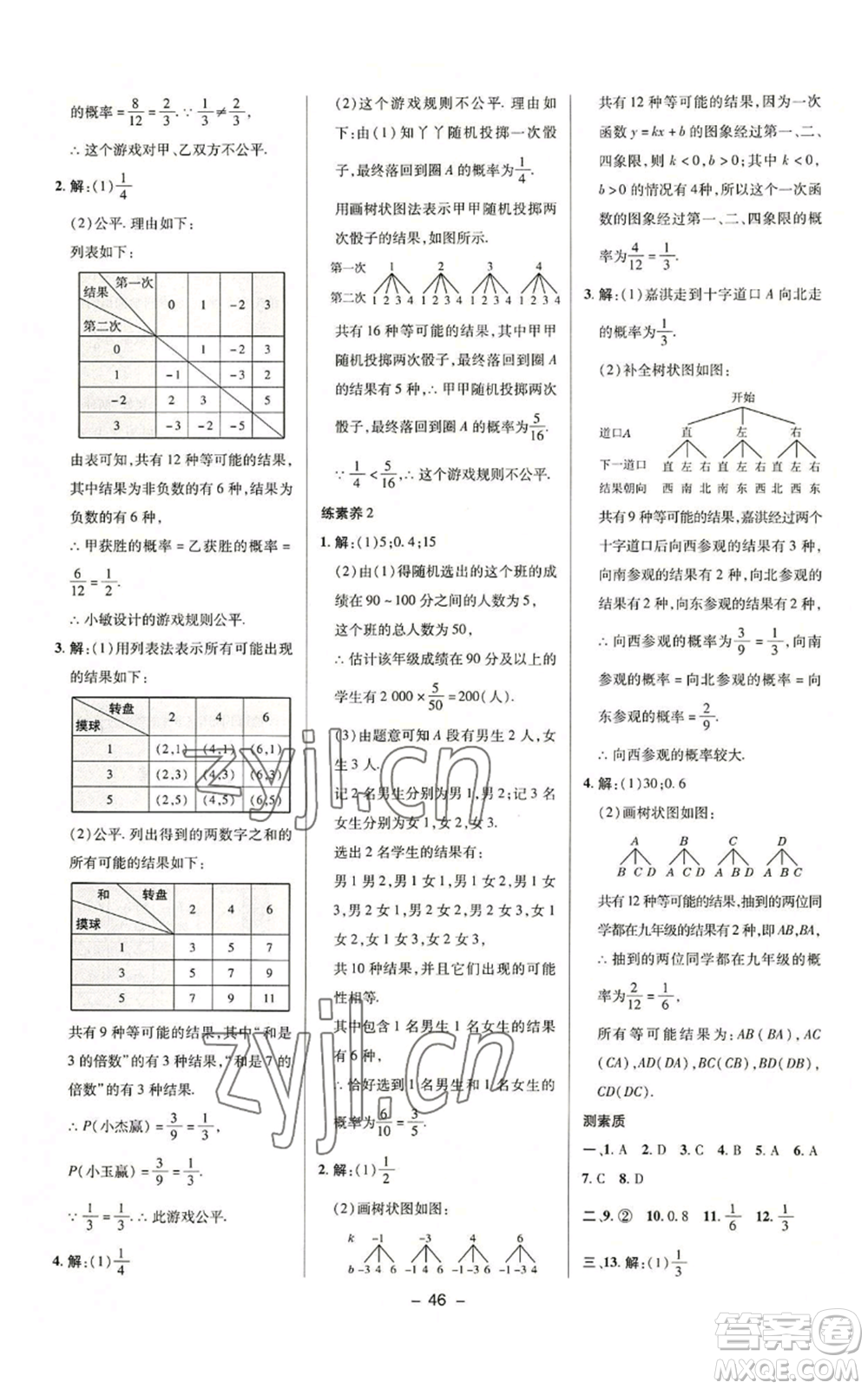 陜西人民教育出版社2022秋季綜合應(yīng)用創(chuàng)新題典中點(diǎn)提分練習(xí)冊(cè)九年級(jí)上冊(cè)數(shù)學(xué)華師大版參考答案