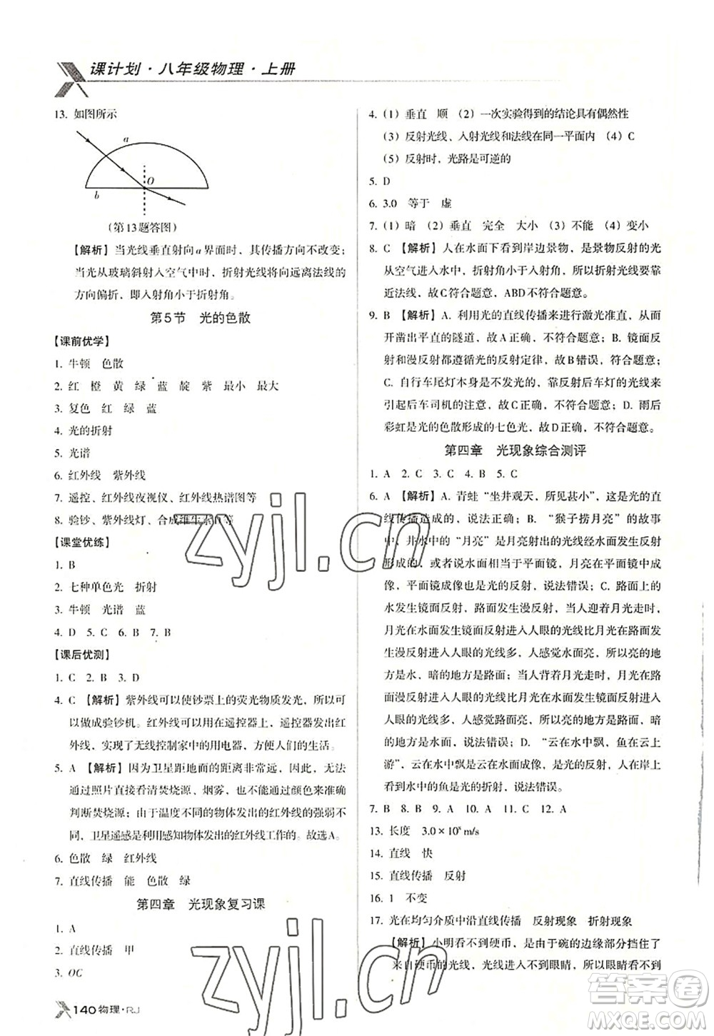 廣東經(jīng)濟(jì)出版社2022全優(yōu)點(diǎn)練課計(jì)劃八年級(jí)物理上冊(cè)RJ人教版答案