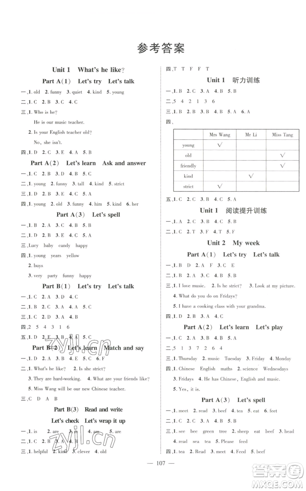 新世紀(jì)出版社2022秋季名師測(cè)控五年級(jí)上冊(cè)英語人教版浙江專版參考答案