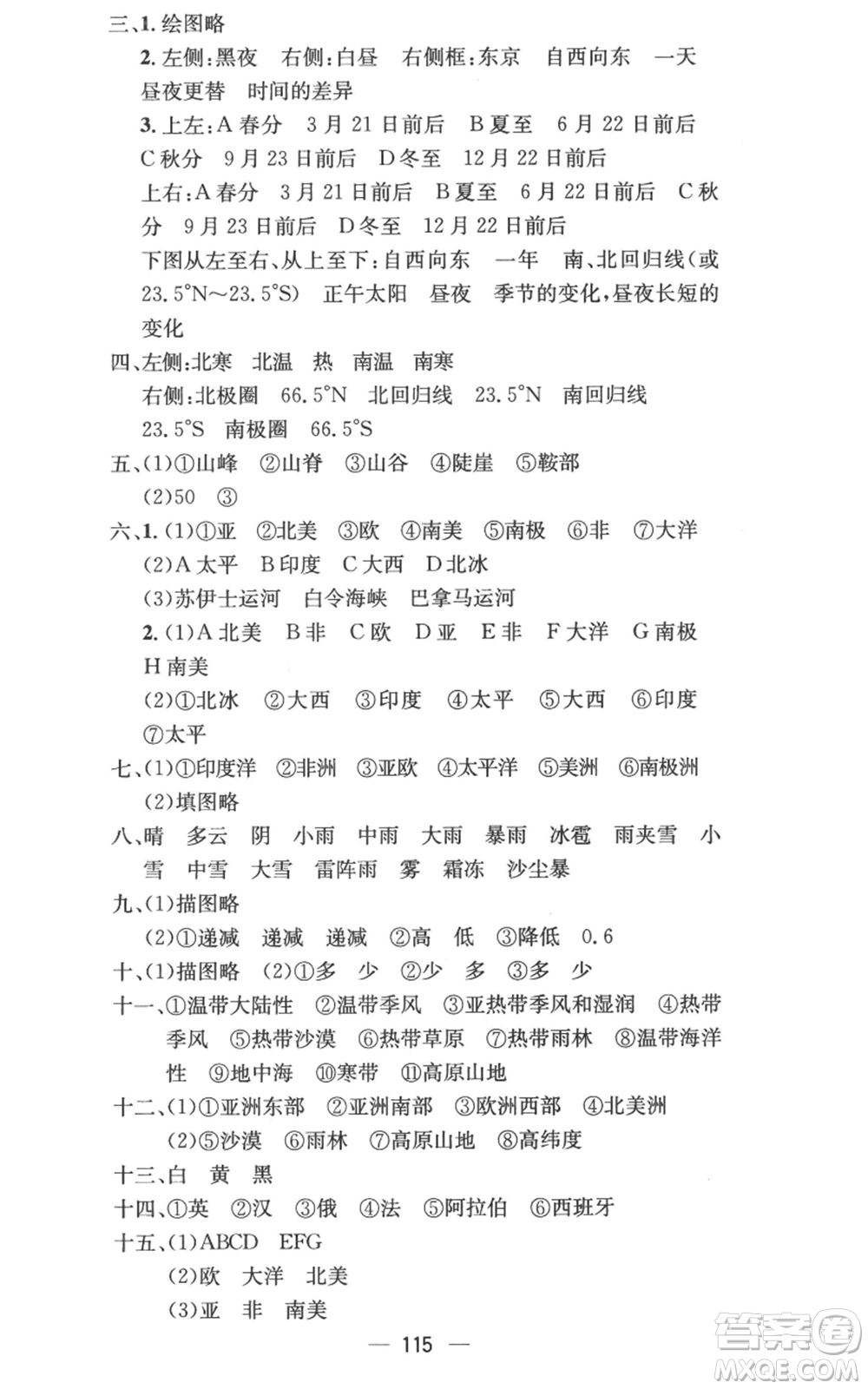 江西教育出版社2022秋季名師測(cè)控七年級(jí)上冊(cè)地理人教版參考答案