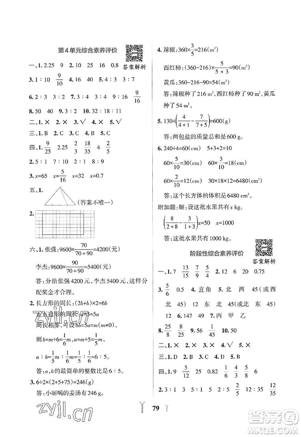 陜西師范大學(xué)出版總社2022PASS小學(xué)學(xué)霸沖A卷六年級數(shù)學(xué)上冊RJ人教版答案